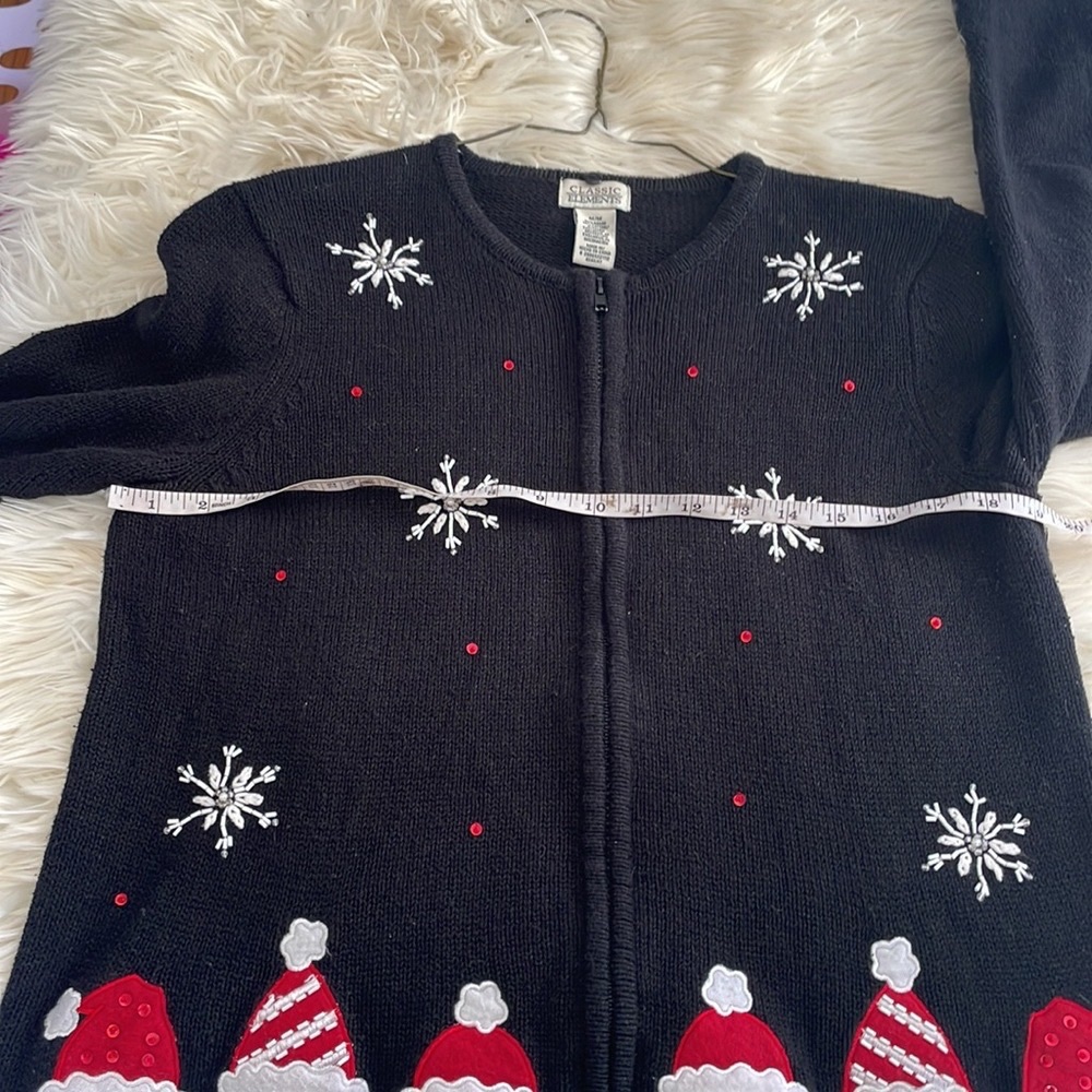 Classic elements vintage vtg beaded snowflake black Santa ugly Christmas sweater - Picture 16 of 16